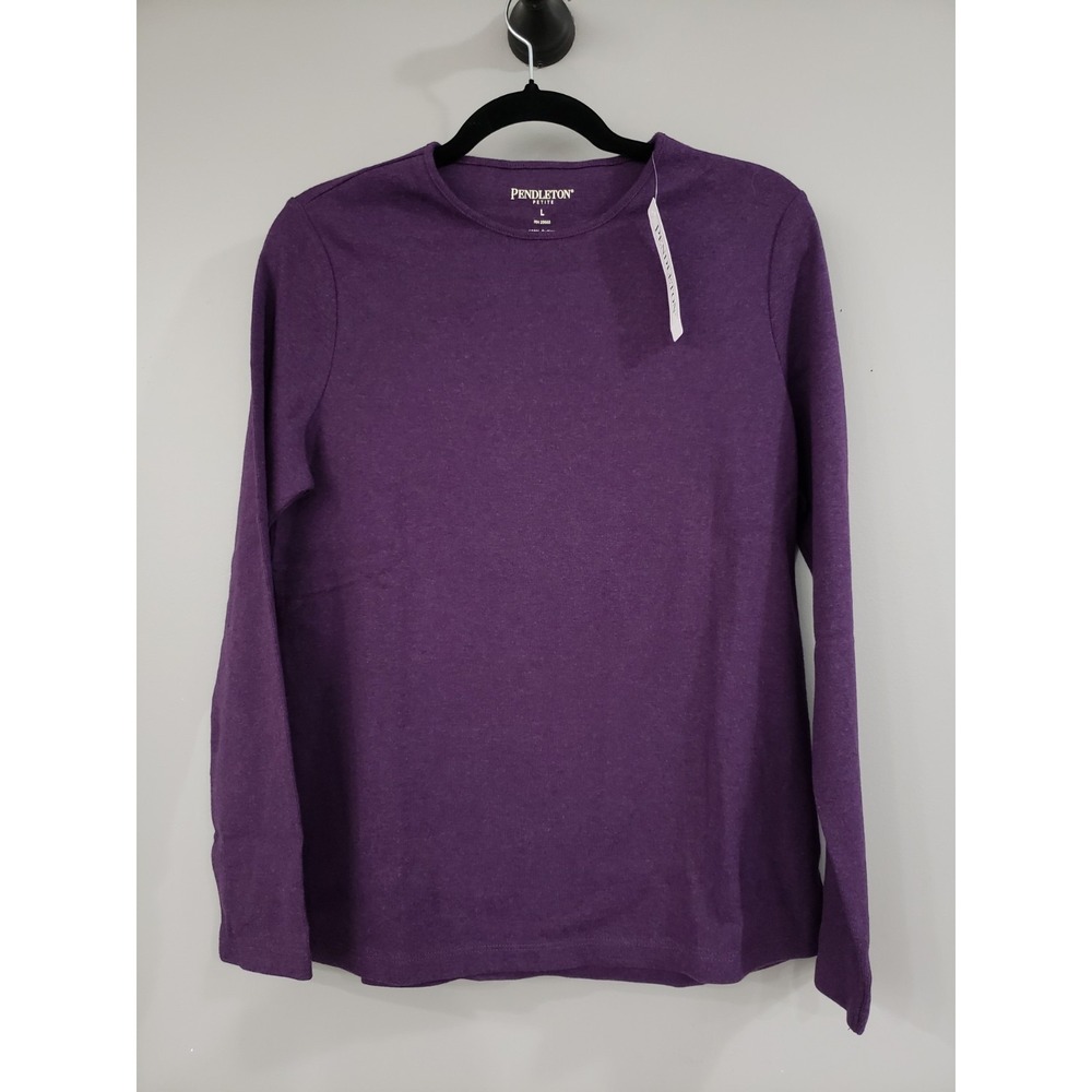 NEW PURPLE PETITE LARGE Pendleton 100% Cotton Long Sleeve Ladies Top Shirt